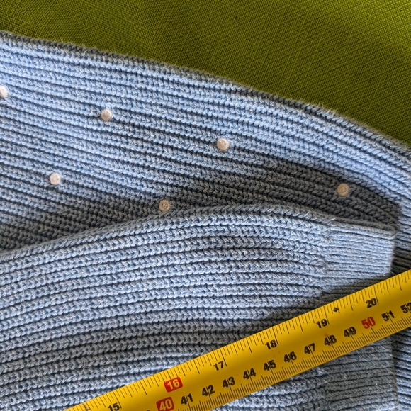 Elle 100% cotton blue sweater with white "dots" on front. - Picture 7 of 9